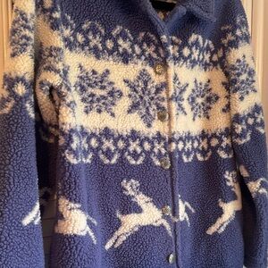 Cozy Blue & White Nordic Fleece Button-Up shirt Jacket